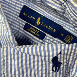 Ralph Lauren Blue and White Striped Casual Button Down Shirt